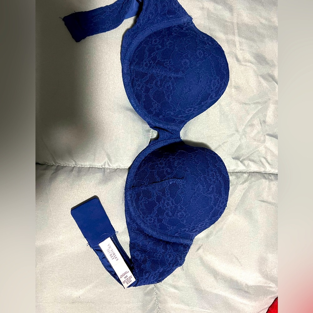 Blue Victoria’s Secret strapless bra